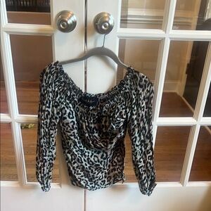 Nicole Miller Black and Silver Ruched 3/4 Sleeve Blouse
